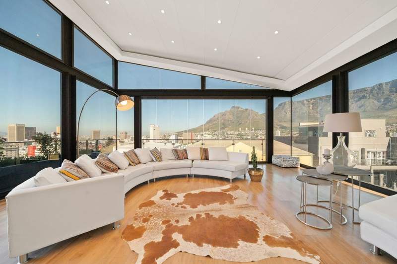 Penthouse living room with Table Mountain views