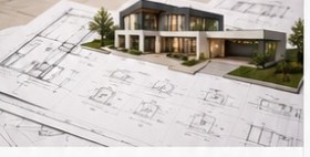 Architectural plans and house render