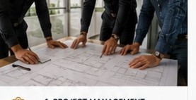 Project team reviewing building plans